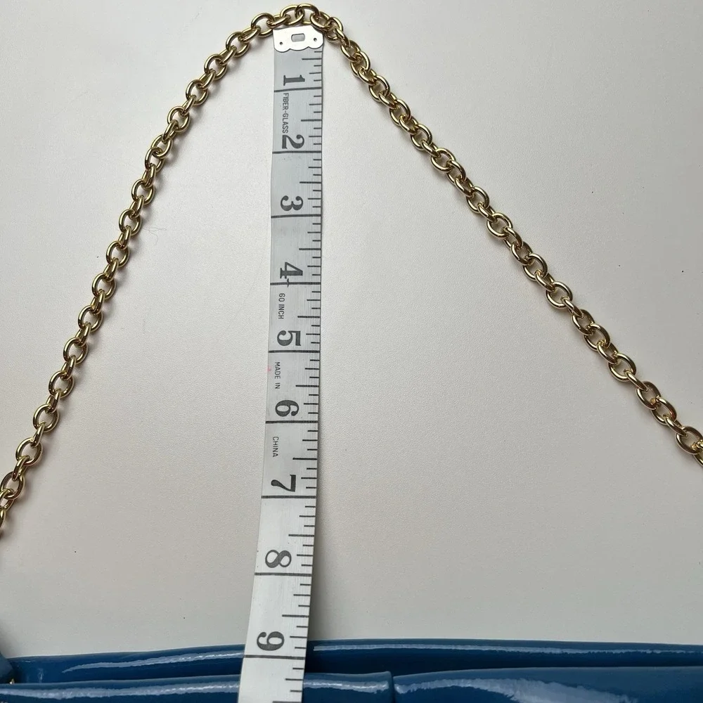 Roberta Gandolfi Italy Blue Patent Leather Chain Strap Purse Zipper Detail